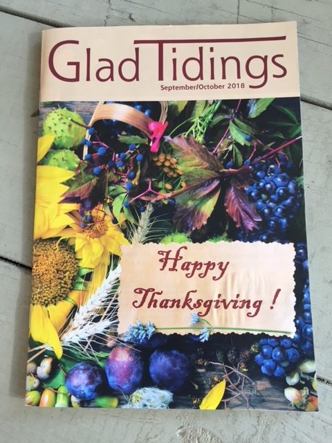 Glad Tidings happy thanksgiving 2018 issue image.
